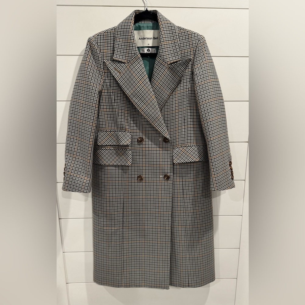 New Andersson Bell large collar check worsted maxi coat